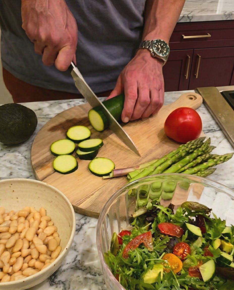 Chopping courgette for a fresh salad